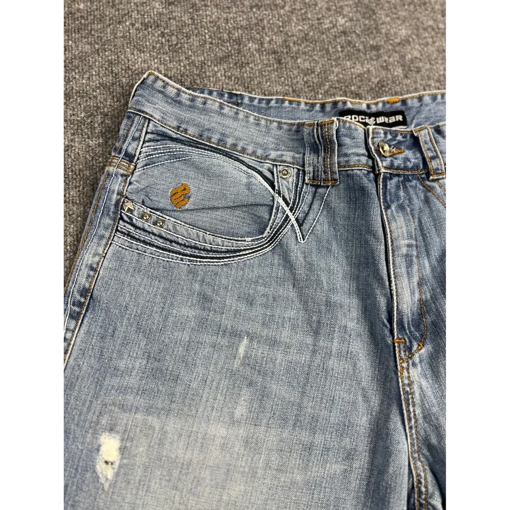 Rocawear Baggy Denim Shorts Light Wash Distressed Y2K Hip Hop Mens 34W Jorts